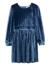 Molo Girl's Cyrilli Pleated Velour Dress In Blue