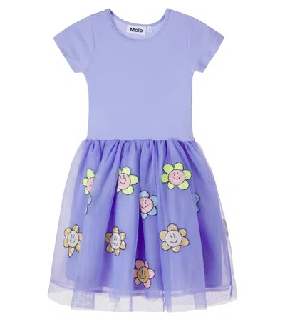 Molo Kids' Cyrusila Tulle-trimmed Cotton-blend Dress In Purple