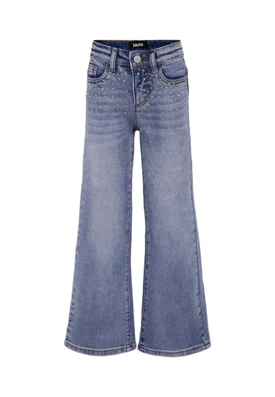 Molo Kids' Denim Jeans For Girl With Hinestones In Blue