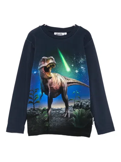 Molo Kids' Dinosaur Meteor Long-sleeved Top In Black