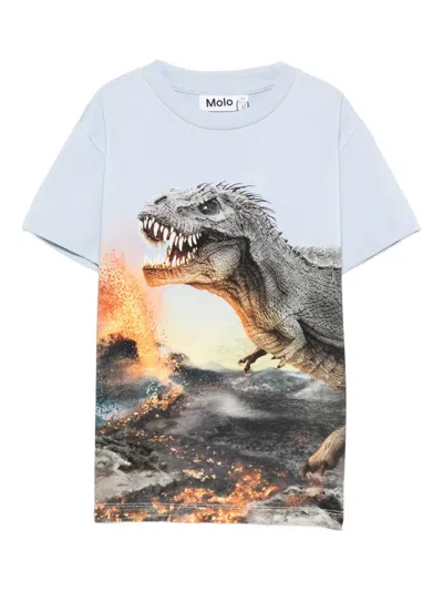 Molo Kids' Dinosaur Volcano Print T-shirt In Blue