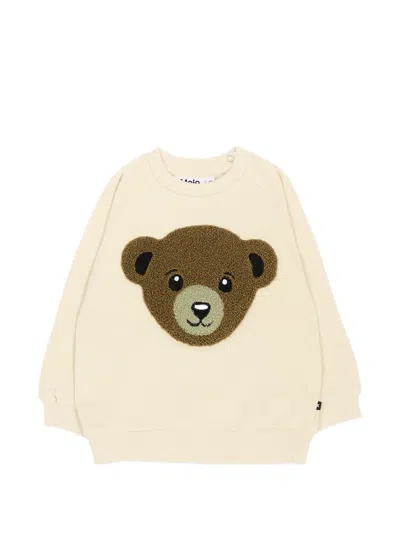 Molo Babies' Disc Bear-patch Raglan-sleeve Sweater In Neutrals