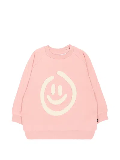 Molo Babies' Disc Bouclé-patch Raglan-sleeve Sweater In Pink