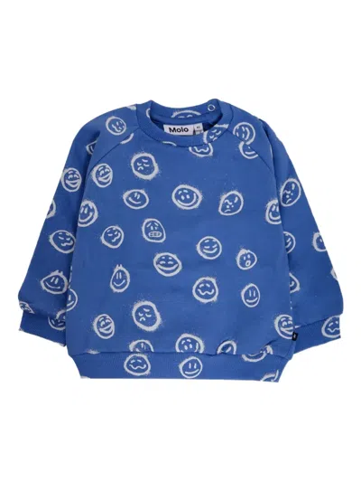 Molo Babies' Disc Smiley-face Sweatshirt In Blue