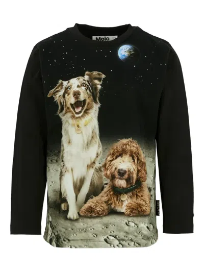 Molo Kids' Dogs-print Long-sleeve T-shirt In Black