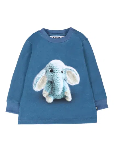 Molo Babies' Elephant-print Long-sleeve T-shirt In Blue
