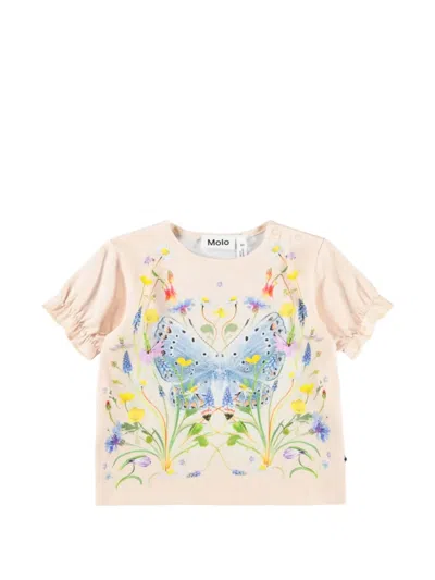Molo Babies' Eline Butterfly-print Ruffled T-shirt In Pink