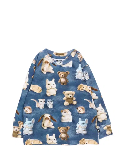 Molo Babies' Eloy Animal-print Long-sleeve T-shirt In Blue