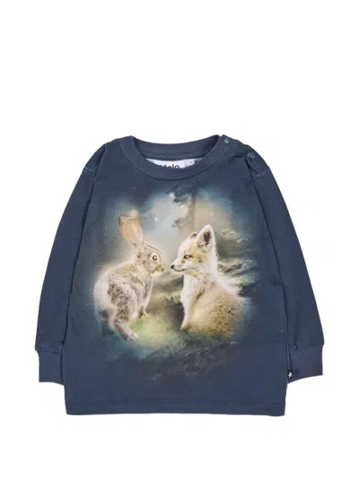 Molo Babies' Eloy Animal-print Long-sleeves T-shirt In Blue