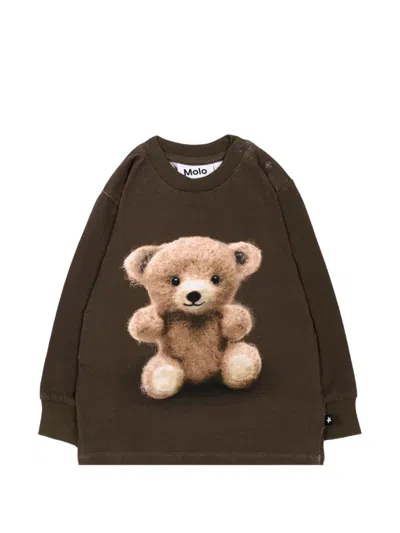 Molo Babies' Eloy Teddy Bear-print Long-sleeve T-shirt In Brown