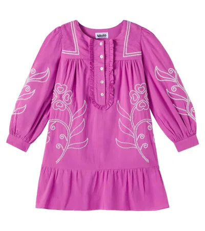 Molo Kids' Embroidered Cotton Dress In Pink
