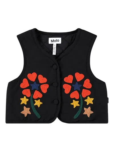 Molo Kids' Embroidered Waistcoat In Black