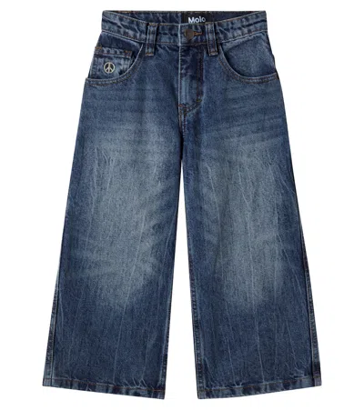 Molo Kids' Embroidered Wide-leg Jeans In Blue