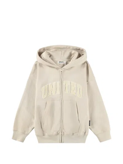 Molo Kids' Embroidered Zip-up Hoodie In Neutral