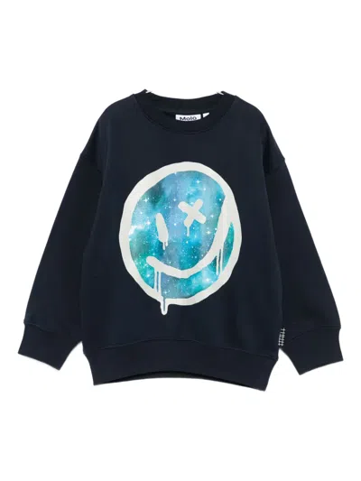 Molo Kids' Face-print Sweatshirt In Blue