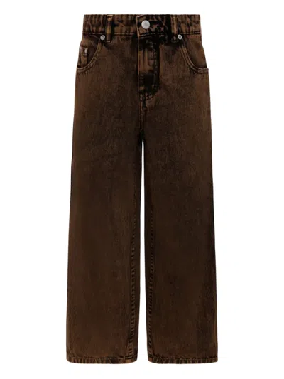 Molo Kids' Faded-effect Wide-leg Jeans In Brown