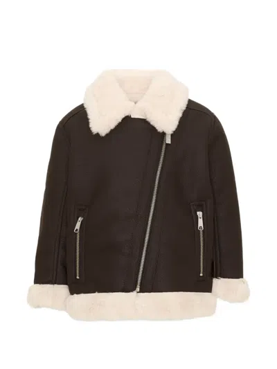 Molo Kids' Faux-fur-trim Jacket In Brown