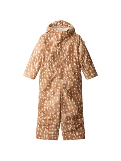 Molo Kids' Fawn-print Hooded Snowsuit In Brown