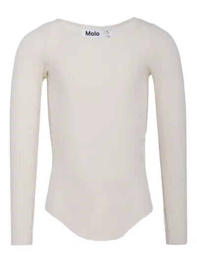 Molo Kids' Fine-ribbed Long-sleeve Body In White