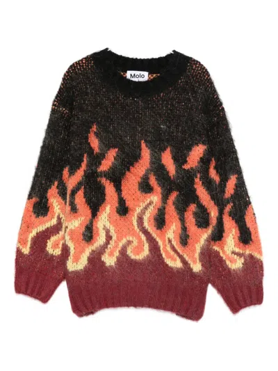 Molo Kids' Flame-pattern Knit Sweater In Orange