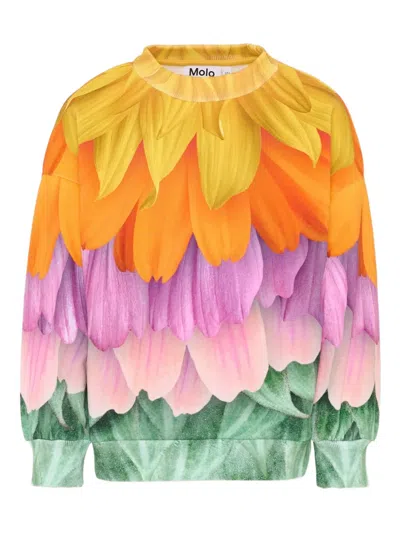 Molo Kids' Floral-print Crew-neck Top In Orange
