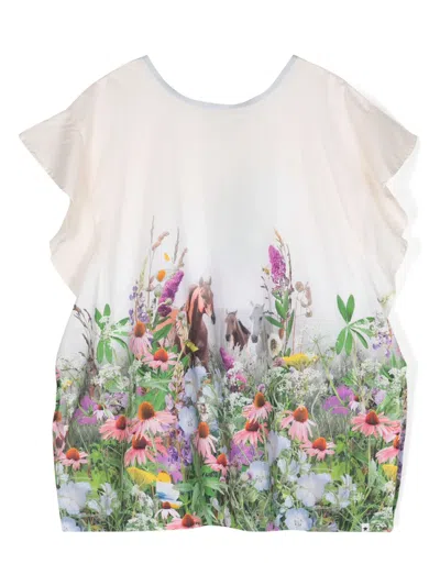 Molo Kids' Girls Ivory Floral Beach Kaftan