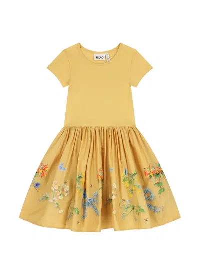 Molo Babies' Floral-print Short-sleeve Dress In Yellow