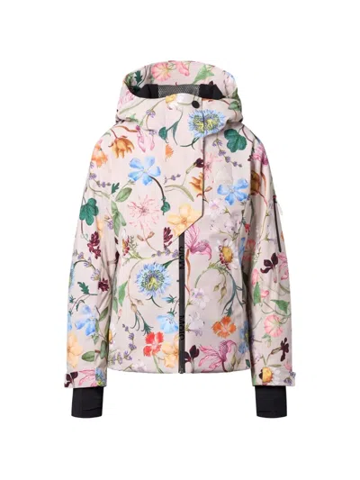 Molo Kids' Floral-print Hooded Ski Jacket In Neutrals