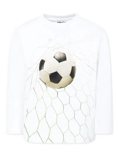 Molo Kids' Football Motif Sweatshirt In White