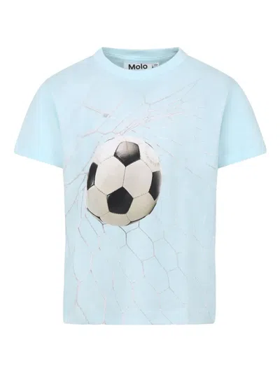 Molo Kids' Football Motif T-shirt In 蓝色