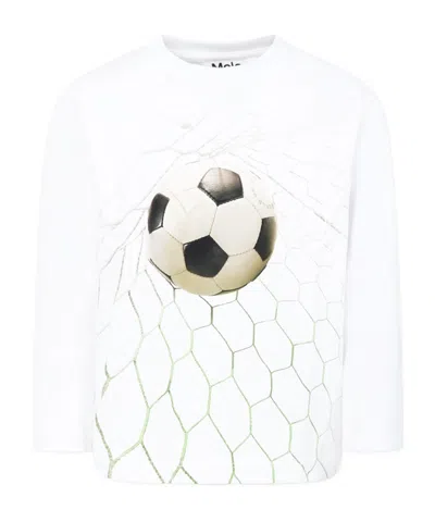 Molo Kids' Football Printed T-shirt In White