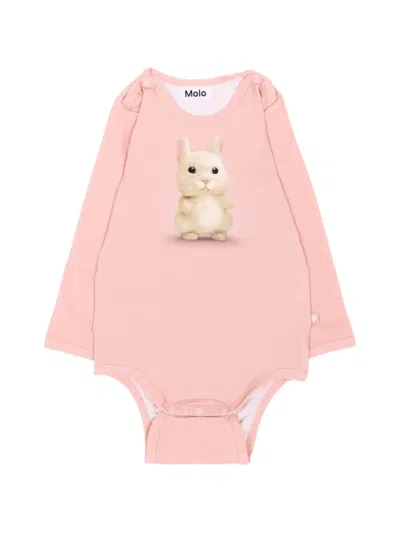Molo Babies' Foss Bunny-print Long-sleeve Bodysuit In Pink