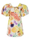 Molo Multicolor Dress For Girl With Fruit Print In Yellow