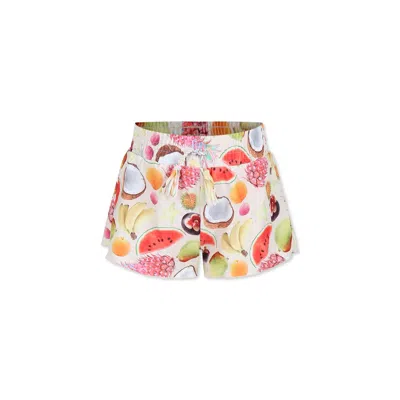 Molo Kids' Fuchsia Swim Shorts For Girl With Fruit In Ivory