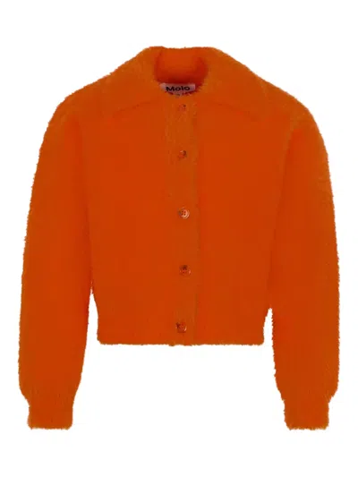 Molo Kids' Fuzzy-collared Cardigan In Orange