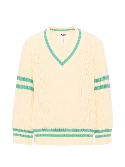 Molo Gail Stripe-trim V-neck Sweater In White