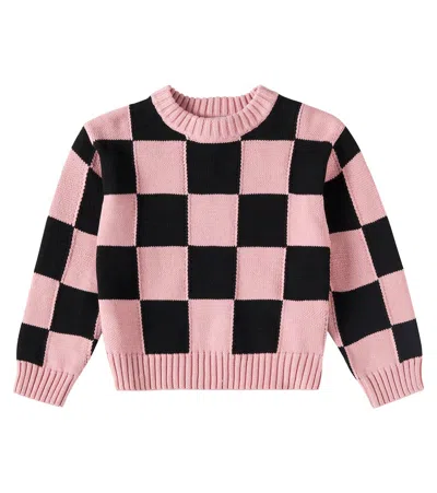 Molo Kids' Gertina Checked Cotton Sweater In Pink