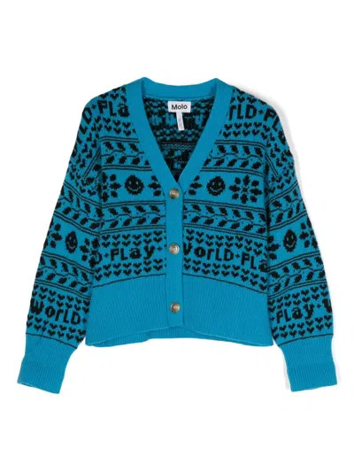 Molo Kids' Gilly Intarsia-knit Cardigan In Blau