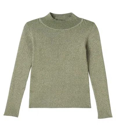 Molo Kids' Ginevra Cotton-blend Lamé Sweater In Green