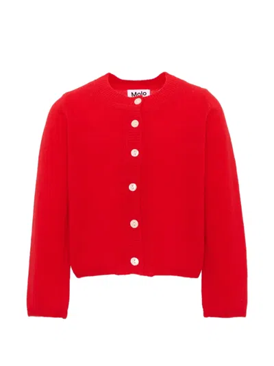 Molo Kids' Giovanna Fine-knit Button-up Cardigan In Red