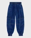 Molo Viscose Blend Denim Cargo Pants In Blue Vintage