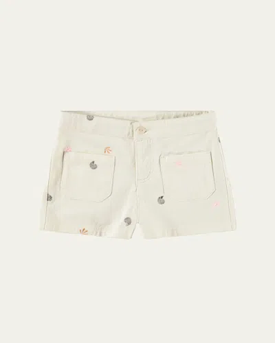 Molo Kids' Girl's Amanda Embroidered Denim Shorts, 3-7 In Neutral