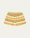 Molo Girl's Angel Striped Cotton Terry Shorts In Happy Stripe