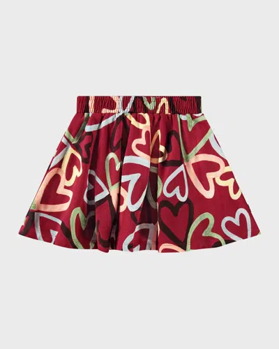 Molo Kids' Girl's Barbera Heart-print Skirt In Red