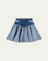 Molo Girl's Becca Two-tone Denim Skirt In Blue