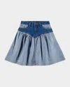 Molo Girl's Becca Two-tone Denim Skirt In Blue