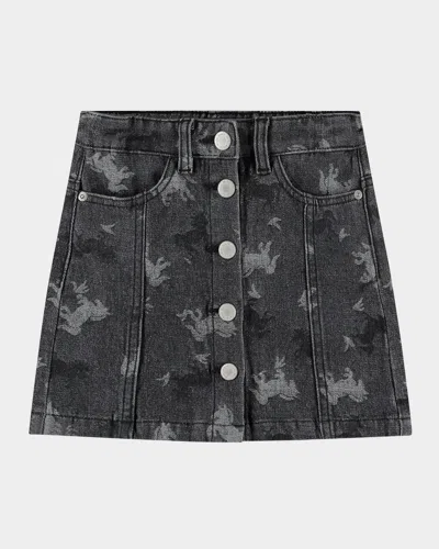 Molo Kids' Girl's Bera Printed Denim Mini Skirt In Giddy-up Denim