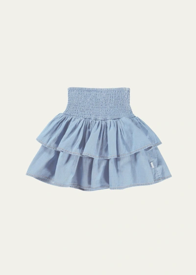 Molo Kids' Girl's Bonita Chambray Mini Skirt In Summer Wash Indig