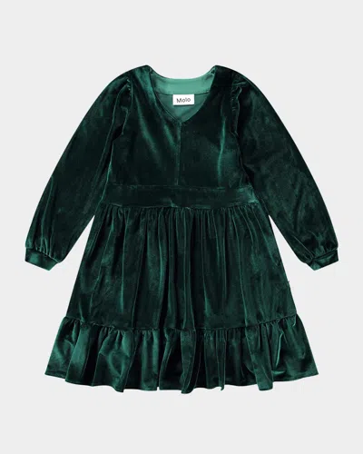 Molo Kids' Girl's Calanthe V-neck Dress In Aventurine