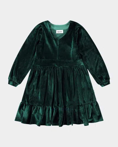 Molo Kids' Girl's Calanthe V-neck Dress In Aventurine